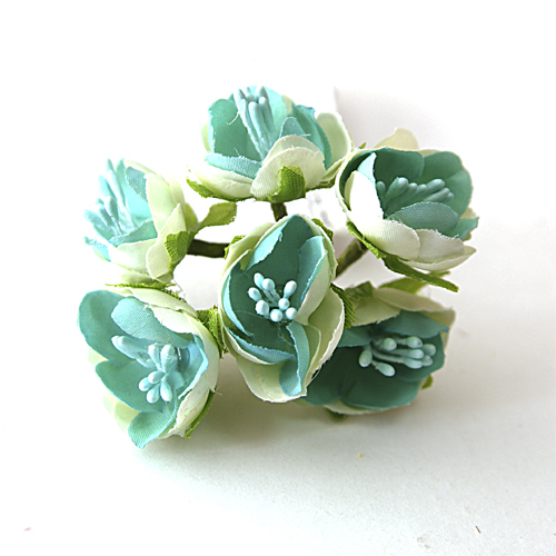 Букетик тканевых цветочков 6 штук с тычинками, цвет кремово-бирюзовый