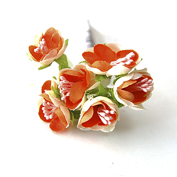 Букетик тканевых цветочков 6 штук с тычинками, цвет персиково-оранжевый
