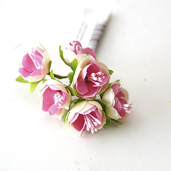 Букетик тканевых цветочков 6 штук с тычинками, цвет кремово-розовый