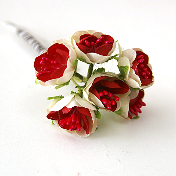 Букетик тканевых цветочков 6 штук с тычинками, цвет кремово-красный
