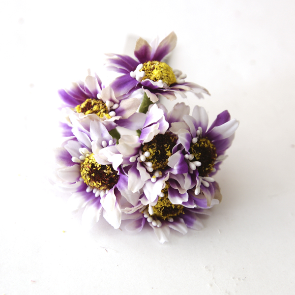 Букетик тканевых ромашек 6 штук , цвет фиолетовый с белым (239492)