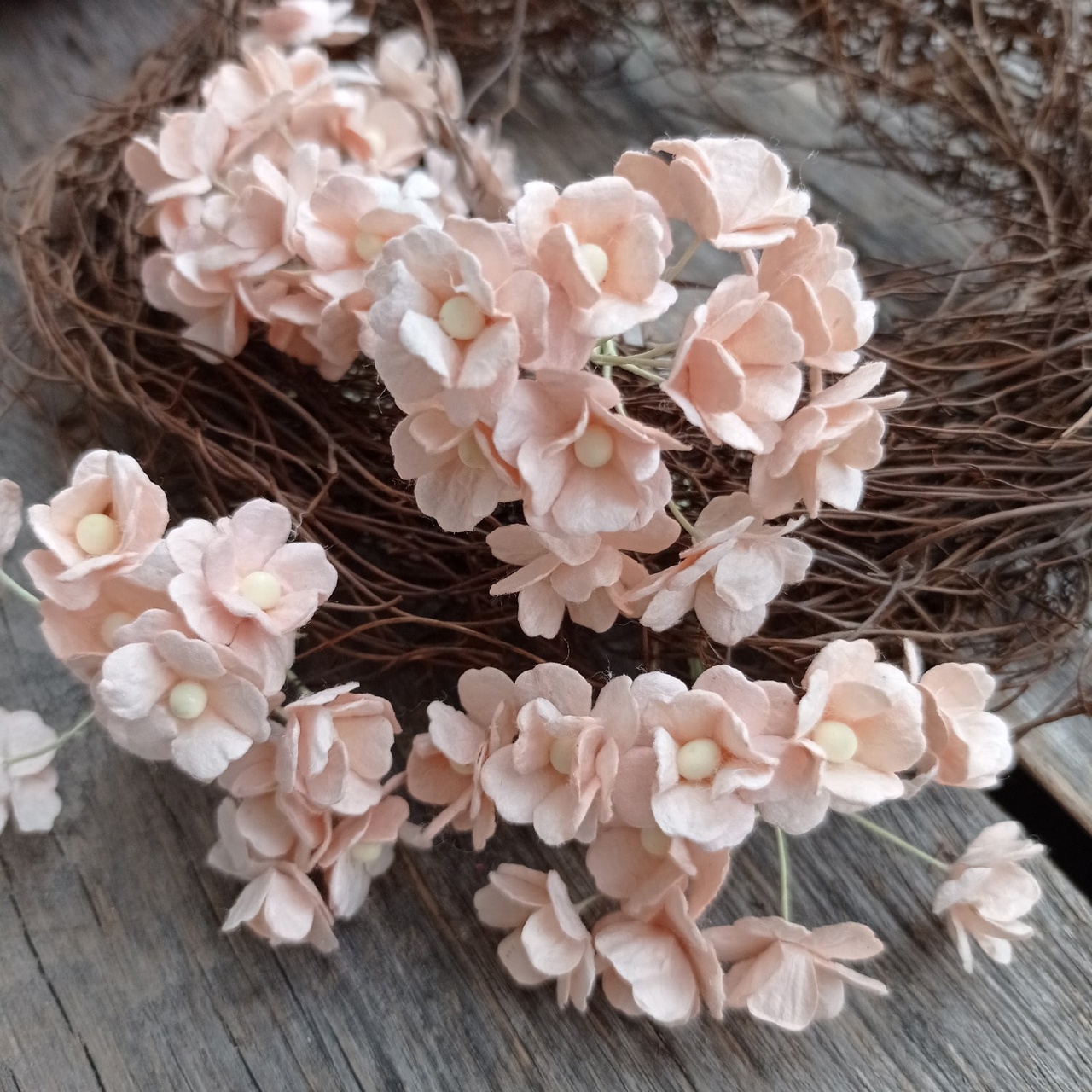 Букет "Цветы вишни 1,5 см" 10 шт Бледный персиковый