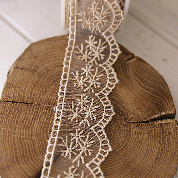 Кружево на сетке с вышивкой 4,2 см, цвет бежевый