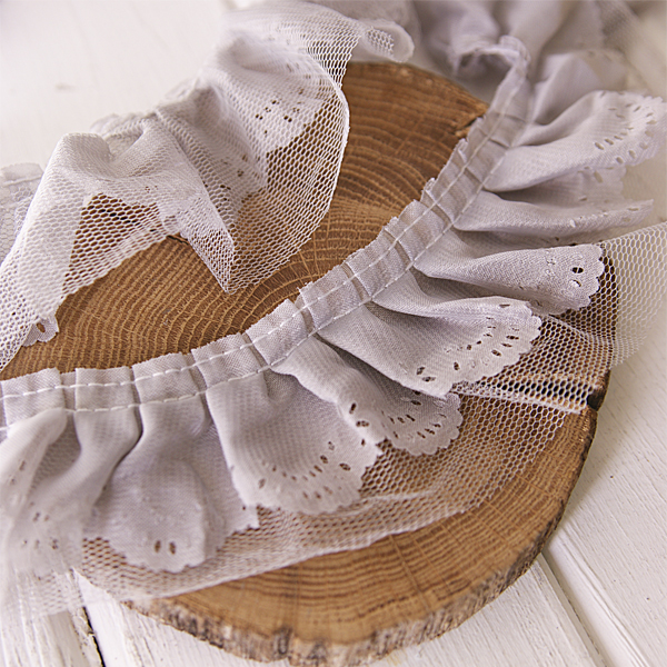 Тесьма "Рюши-юбочка двойная 5 см", цвет серый