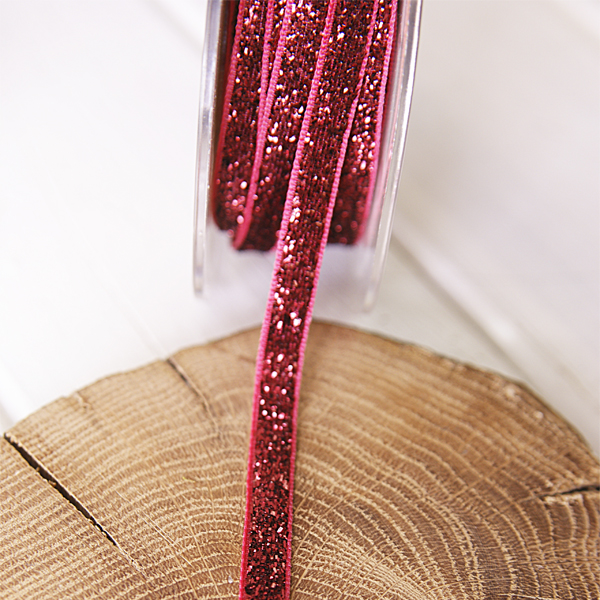 Тесьма с блёстками 6 мм, цвет винный красный