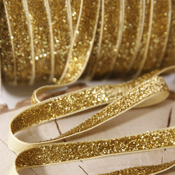 Тесьма с блёстками 12 мм, цвет золотой