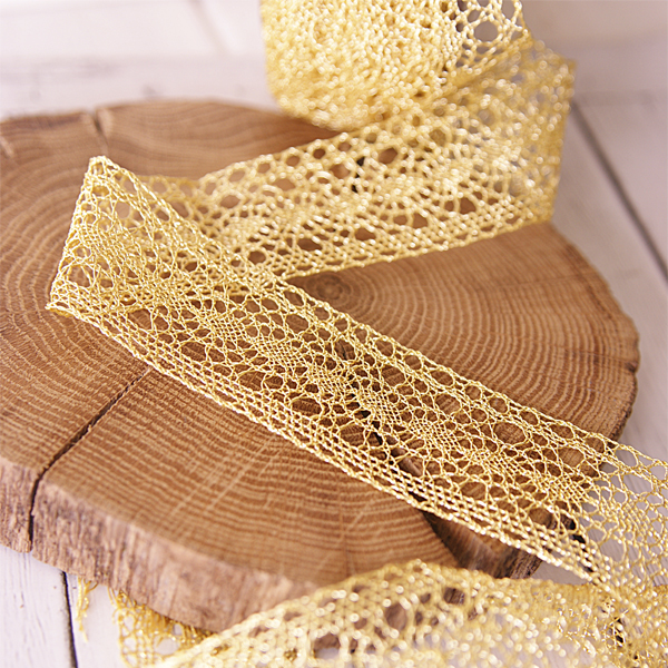 Кружево вязаное 32 мм "Металлик", цвет золотой