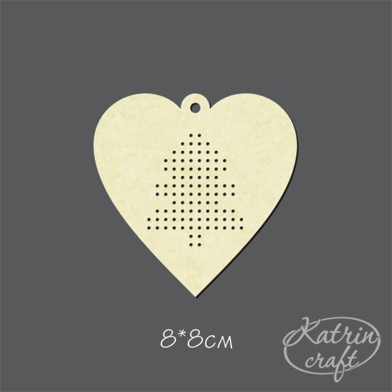 Чипборд "Игрушка Сердце с вышивкой елка"