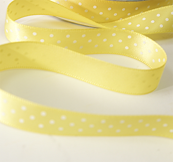 Лента атласная 10 мм с рисунком "Горошек на жёлтом"
