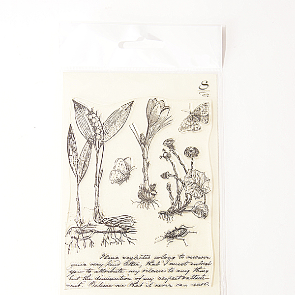 Штамп Stylish Stamps "Н-р Гербарий с бабочками и текстом"