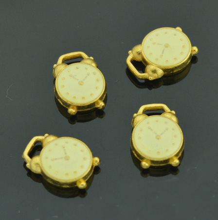 Подвеска металлическая "Будильник". Цвет золотой с белым