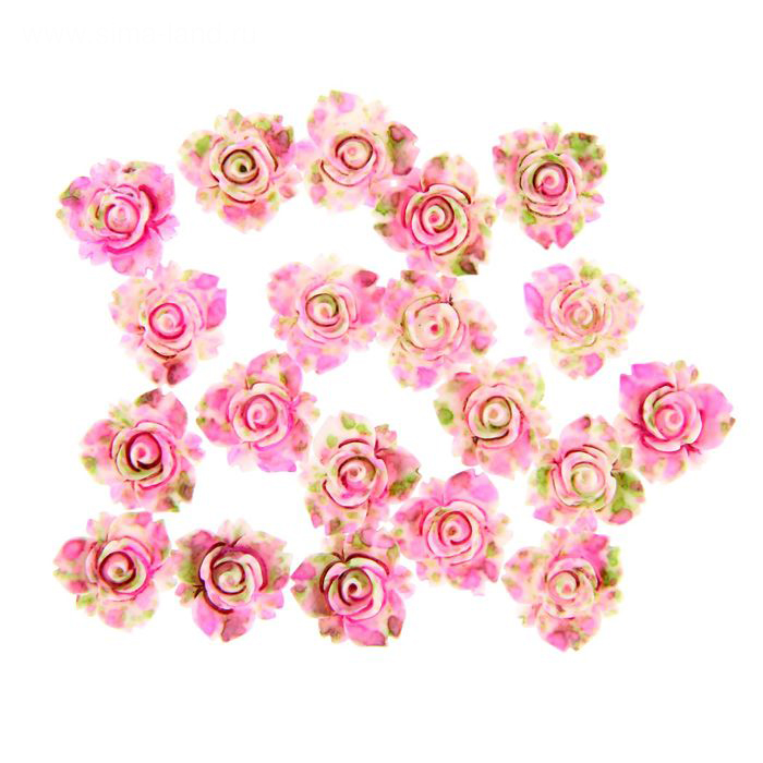 Пластиковая розочка 1,6 см, цвет розово-зелёный (475)