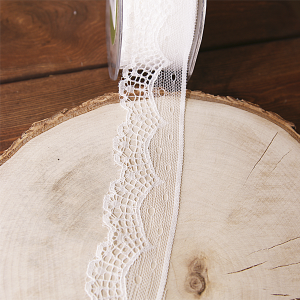 Кружево нейлоновое 3.8 см с краем ажурное, цвет белый