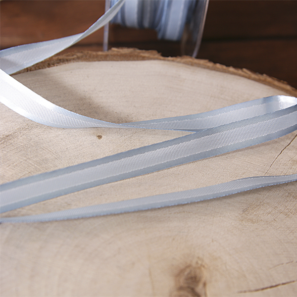 Лента репсовая с атласными полосками 1 см, цвет голубой