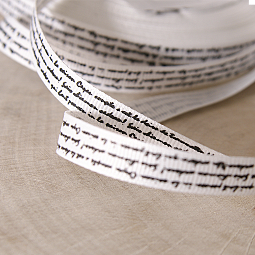 Лента репсовая 10 мм "Скрипт", цвет белый с чёрным