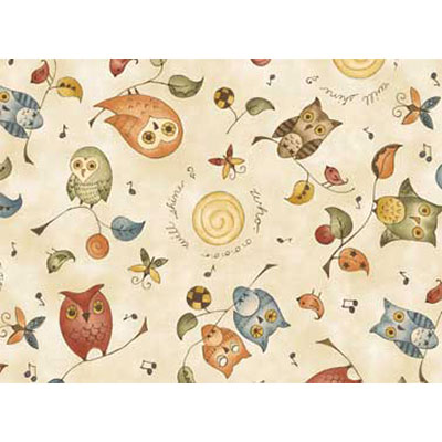 Ткань лоскутная 50 х 55 см "Shine 4675",совушки на кремовом