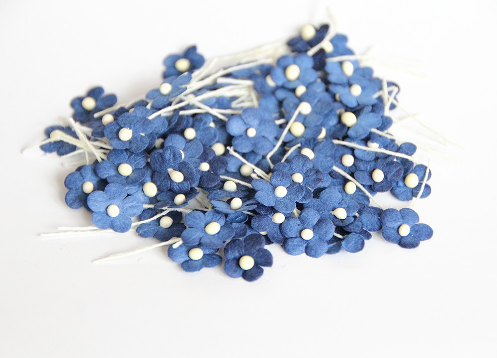 Мини-цветочки 1 см на стебельке, цвет синий, 100 штук