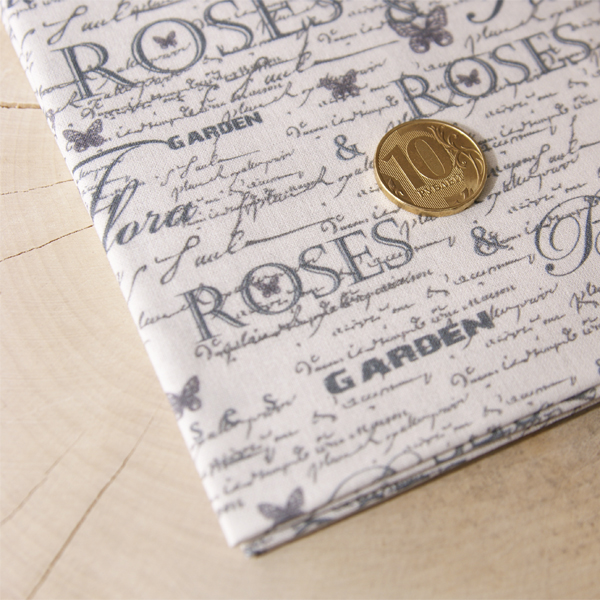 Отрез ткани 48 х 50 см "Бабочки и надписи".