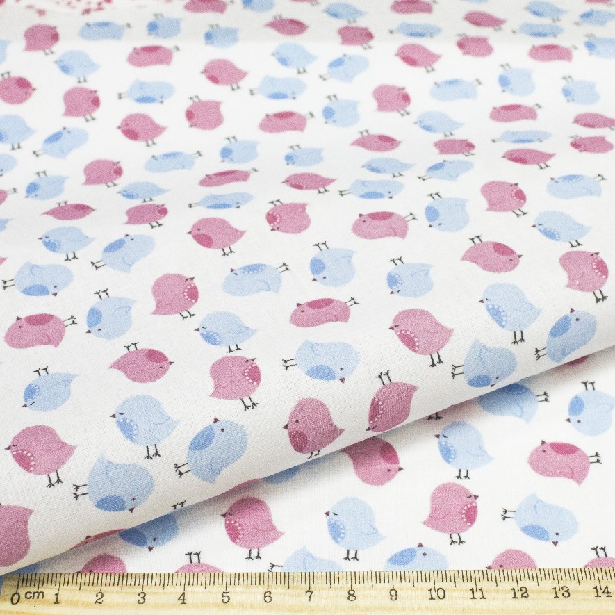 Отрез ткани 48 х 50 см "Голубые и розовые птички"