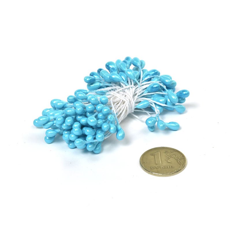 Тычинки крупные, цвет бирюзово-голубой, 80 штук