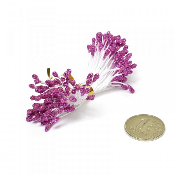 Тычинки с блёстками, цвет фуксия, 80 штук