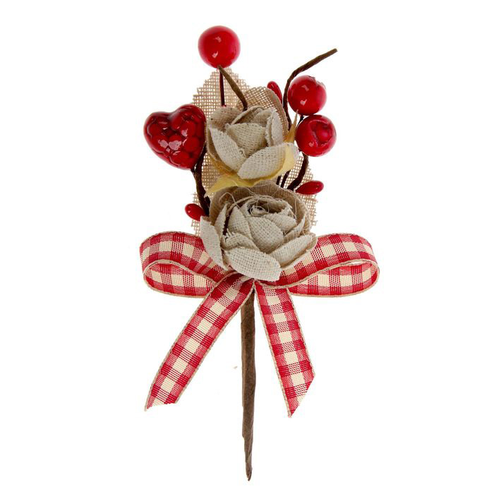 Букетик холщовый "Розы с ягодками" 10 см"