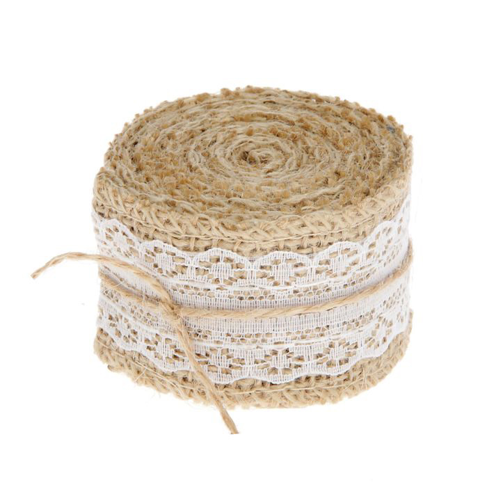 Тесьма декоративная холщовая с кружевом, упаковка 2 метра
