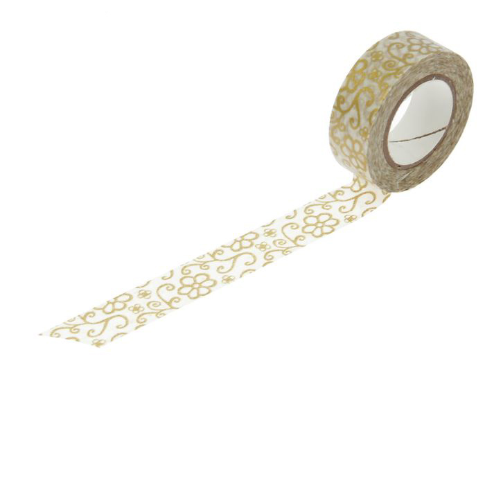 Бумажный скотч "Золотистый узор цветочки"