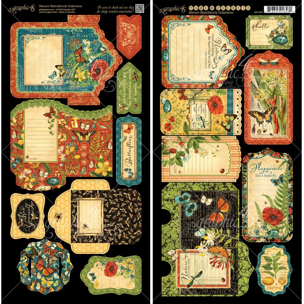 Вырубка из картона Graphic 45 "Nature Sketchbook", теги и конвертики