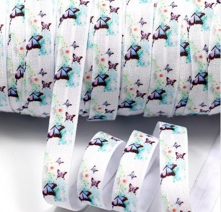 Резинка для блокнотов 15 мм, цвет белый с бабочками.