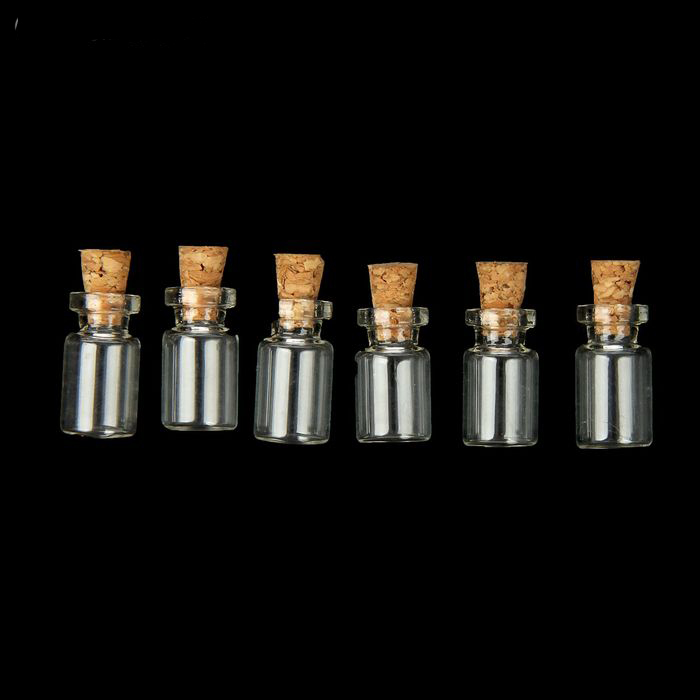 Стеклянные бутылочки 1х1,8х0,5 см с пробкой, 6 шт