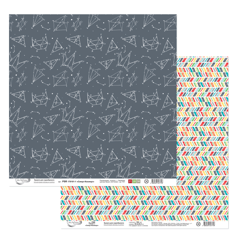 Бумага для скрапбукинга MrPainter "Синус-косинус" (PSR 170101-1)