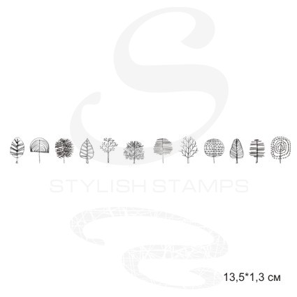 Штамп Stylish Stamps "Бордюр деревья карандаш"