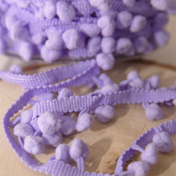 Тесьма с помпонами 0,9 см, цвет лавандовый