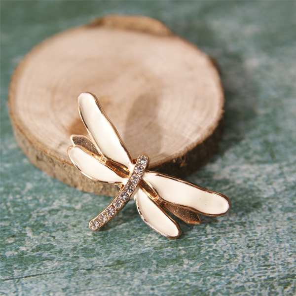 Брадс "Стрекоза", цвет белый с золотом, 1 шт (497)