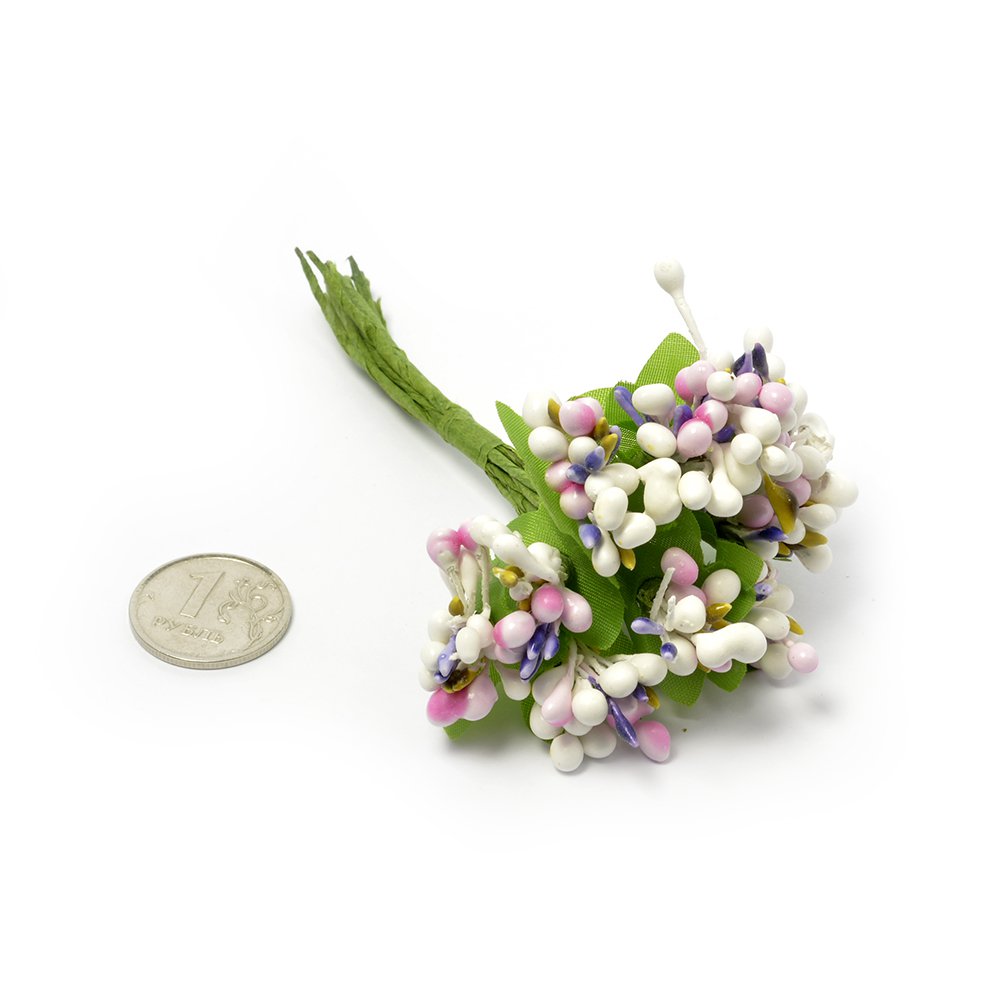 Букет с тычинками, цвет белый с розовым и фиолетовым