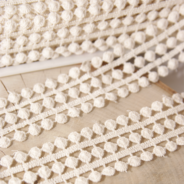 Кружево хлопковое 4 см "Кружочки и полоски", цвет кремовый