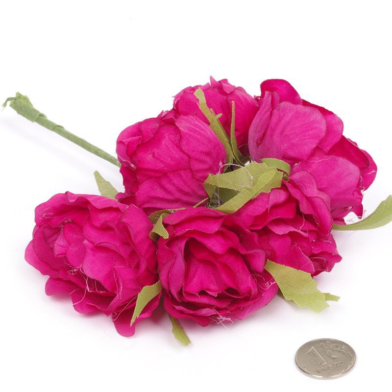 Букет тканевых полуоткрытых роз 4 см "Фуксия", в упаковке