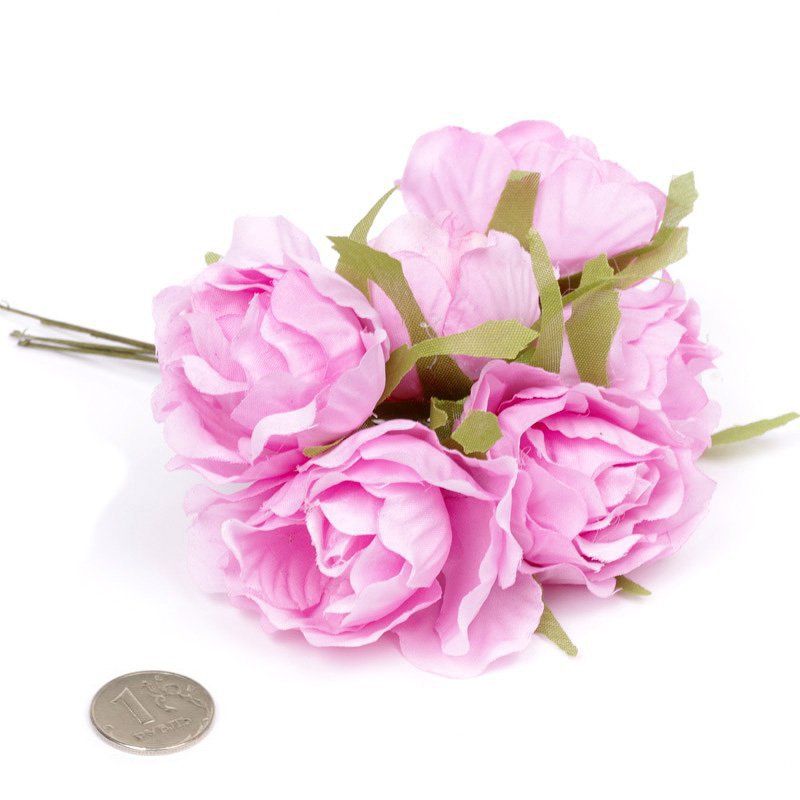 Букет тканевых полуоткрытых роз 4 см "Розовый", в упаковке