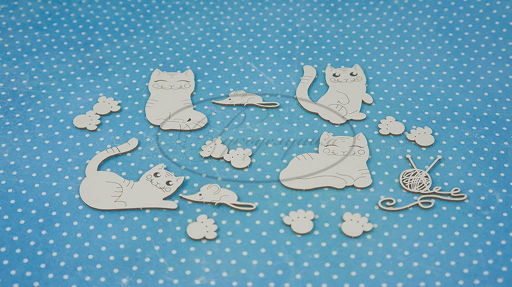 Вырубка из чипборда Рукоделушка "Котята 2"