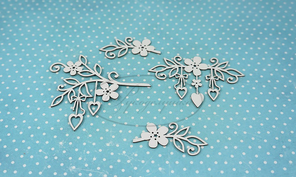 Вырубка из чипборда Рукоделушка "Веточки с сердечками"