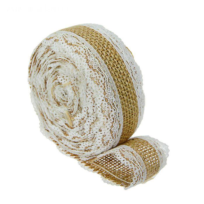 Лента джутовая с кружевом по краю 37 мм