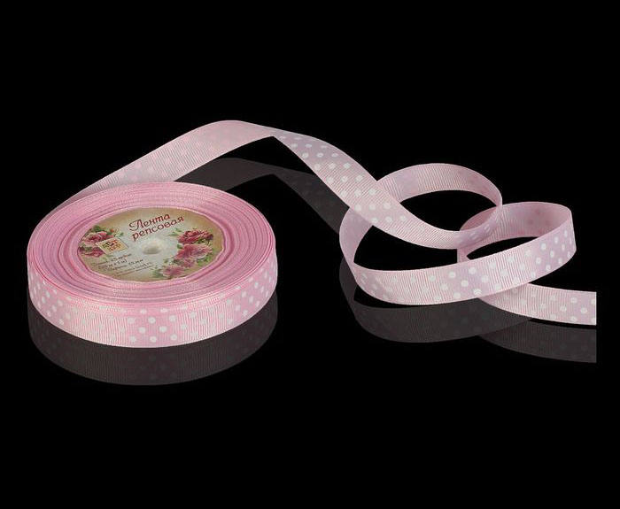 Лента репсовая в горошек. Цвет розовый.