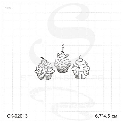Штамп Stylish Stamps "Три кексика контурные большие"