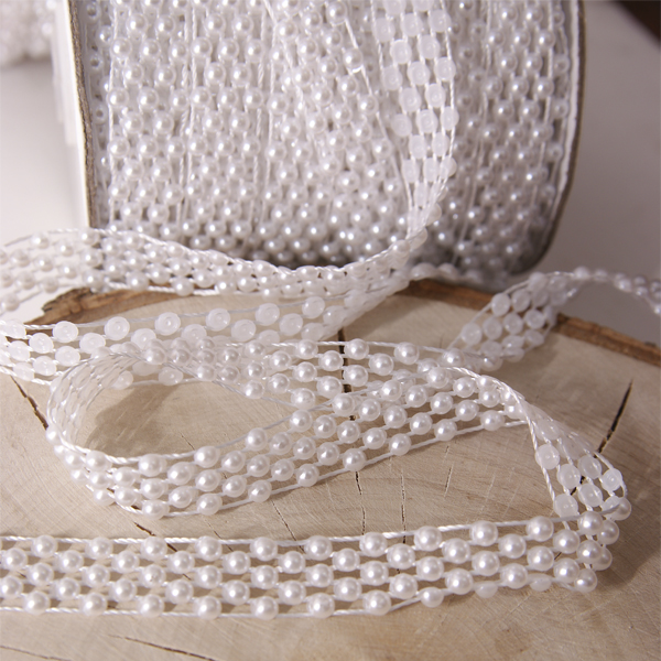 Лента из половинок бусин 1,2 см, цвет белый