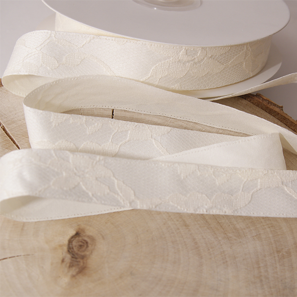 Лента атласная с кружевной сеткой 20 мм , цвет кремовый