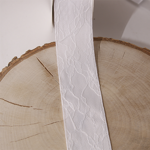 Лента атласная с кружевной сеткой 40 мм , цвет белый