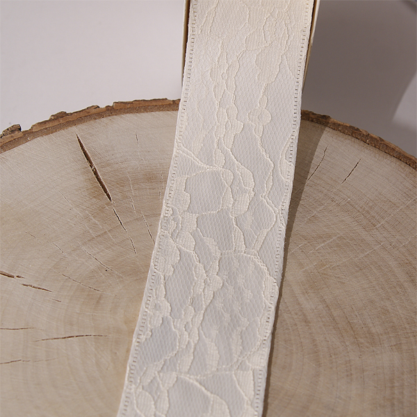 Лента атласная с кружевной сеткой 40 мм , цвет кремовый