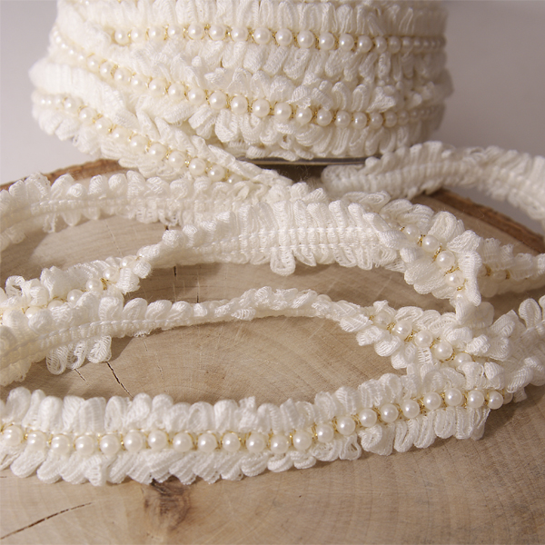 Тесьма с перламутровой серединкой 17 мм, цвет кремовый