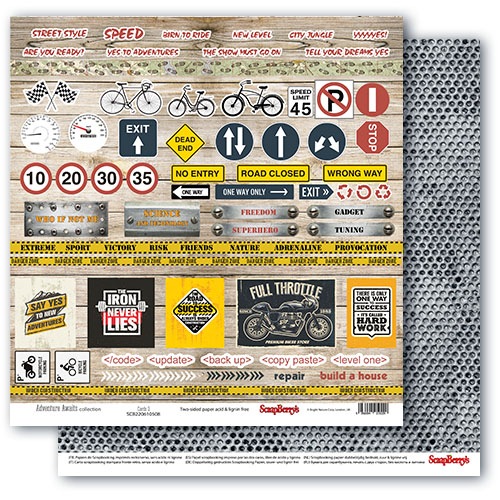 Бумага Scrapberrys "Adventure Awaits (Мужские хобби), cards2 (SB799)